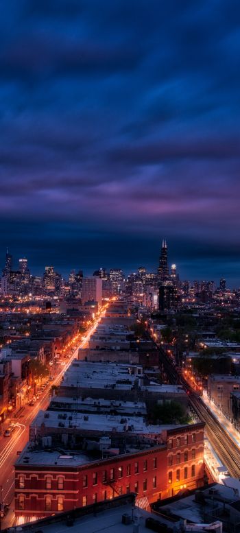 Chicago, night city, metropolis Wallpaper 1440x3200