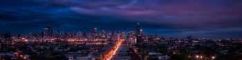 Chicago, night city, metropolis Wallpaper 1590x400