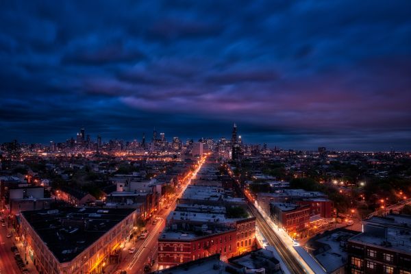 Chicago, night city, metropolis Wallpaper 5886x3929