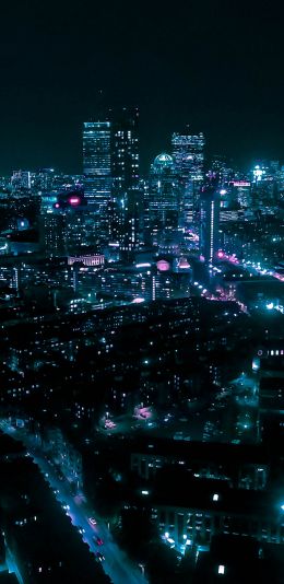 Boston, bird's eye view, night city Wallpaper 1080x2220