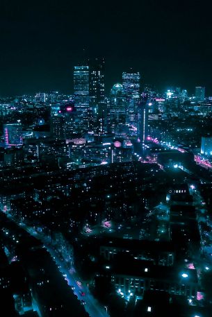 Boston, bird's eye view, night city Wallpaper 640x960