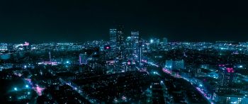 Boston, bird's eye view, night city Wallpaper 2560x1080