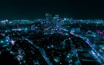 Обои 2560x1600 Бостон, вид с высоты птичьего полета, ночной город