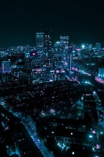Обои 640x960 Бостон, вид с высоты птичьего полета, ночной город