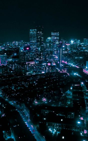 Boston, bird's eye view, night city Wallpaper 1200x1920