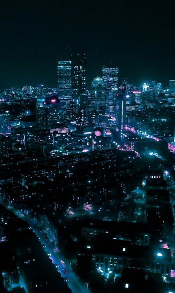 Boston, bird's eye view, night city Wallpaper 1200x2000
