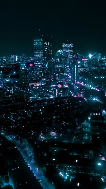 Обои 640x1136 Бостон, вид с высоты птичьего полета, ночной город