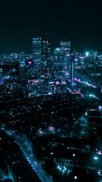 Обои 1080x1920 Бостон, вид с высоты птичьего полета, ночной город