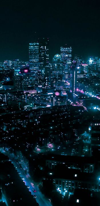 Boston, bird's eye view, night city Wallpaper 1080x2220