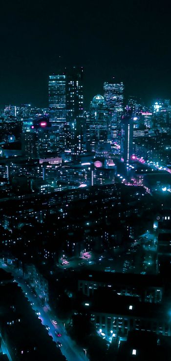 Boston, bird's eye view, night city Wallpaper 720x1520
