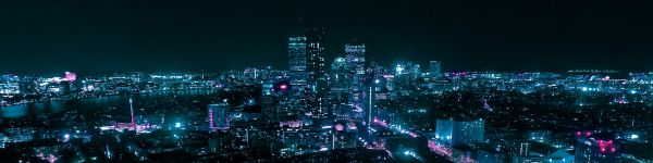 Boston, bird's eye view, night city Wallpaper 1590x400