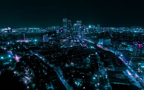 Boston, bird's eye view, night city Wallpaper 2560x1600