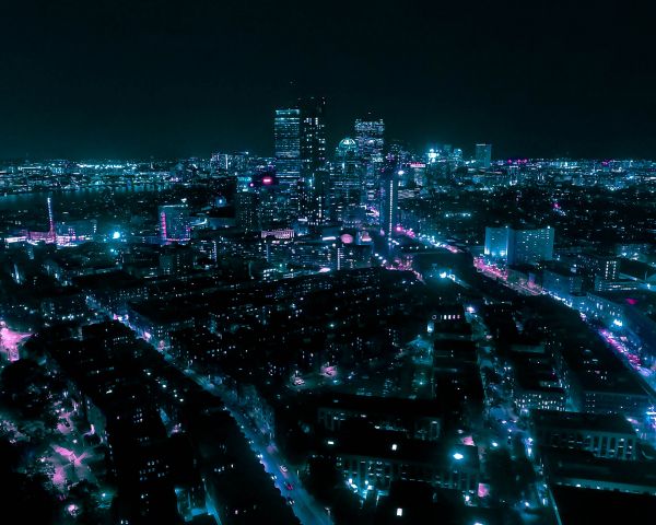 Boston, bird's eye view, night city Wallpaper 1280x1024