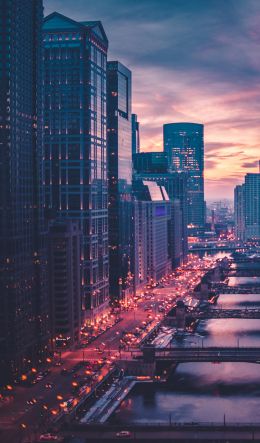 Chicago, night city, USA Wallpaper 600x1024