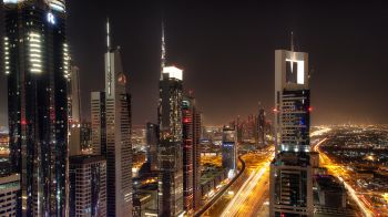 skyscrapers, metropolis, night Wallpaper 2048x1152