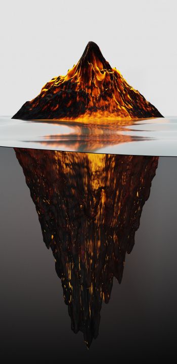 iceberg, lava, 3D Wallpaper 1080x2220