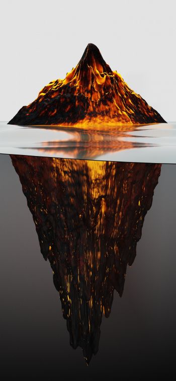 iceberg, lava, 3D Wallpaper 828x1792