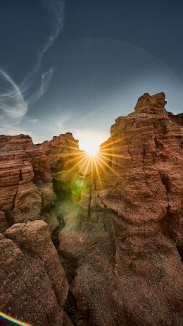 sunlight, rocks, landscape Wallpaper 1440x2560