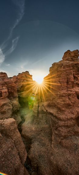 sunlight, rocks, landscape Wallpaper 1440x3200