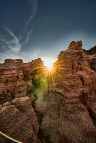 sunlight, rocks, landscape Wallpaper 640x960