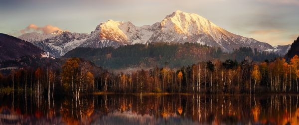 landscape, dawn, reflection Wallpaper 3440x1440