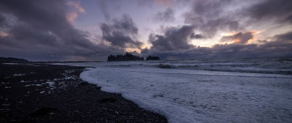 sea waves, sea foam, shore Wallpaper 2560x1080