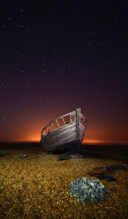 boat, starry sky, night Wallpaper 600x1024