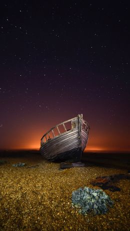 boat, starry sky, night Wallpaper 640x1136
