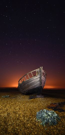 boat, starry sky, night Wallpaper 1080x2220