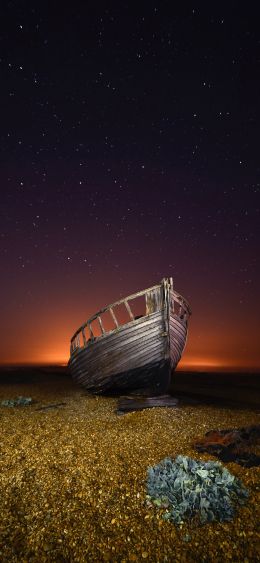 boat, starry sky, night Wallpaper 1080x2340