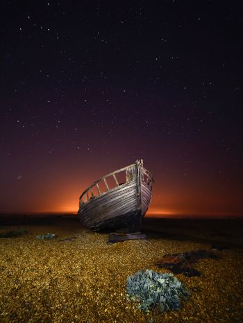 boat, starry sky, night Wallpaper 1668x2224