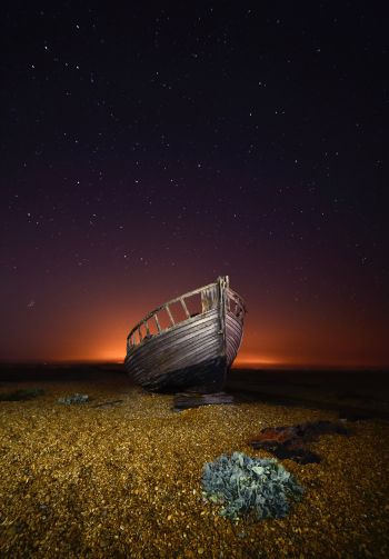 boat, starry sky, night Wallpaper 1640x2360