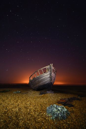 boat, starry sky, night Wallpaper 640x960