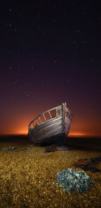 boat, starry sky, night Wallpaper 1440x2960
