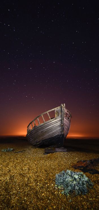 boat, starry sky, night Wallpaper 1080x2280