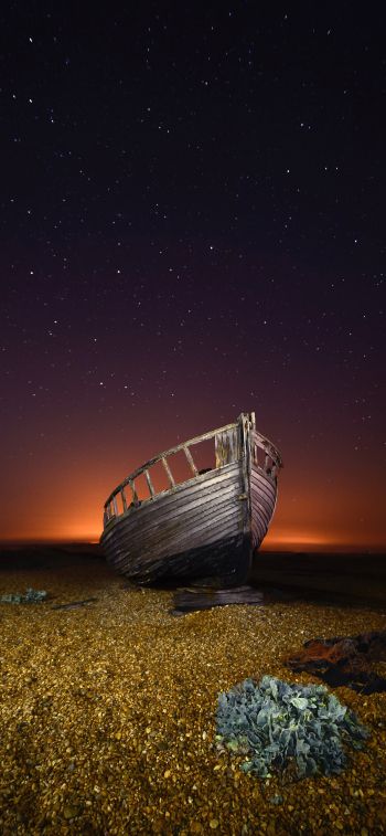 boat, starry sky, night Wallpaper 1284x2778