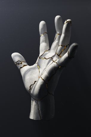 sculpture, hand, on black background Wallpaper 640x960