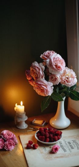 Обои 720x1520 эстетика, розовые розы, букет