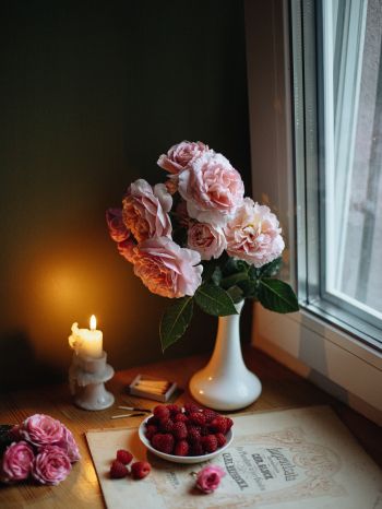 aesthetics, pink roses, bouquet Wallpaper 1536x2048