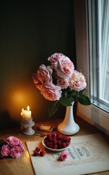 aesthetics, pink roses, bouquet Wallpaper 1600x2560