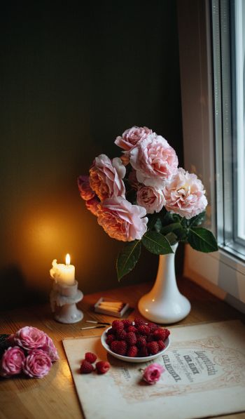 aesthetics, pink roses, bouquet Wallpaper 600x1024