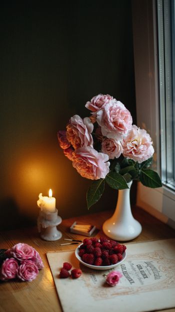 Обои 640x1136 эстетика, розовые розы, букет
