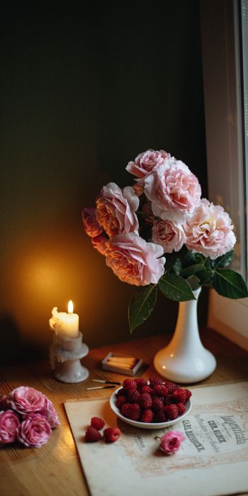 Обои 720x1440 эстетика, розовые розы, букет