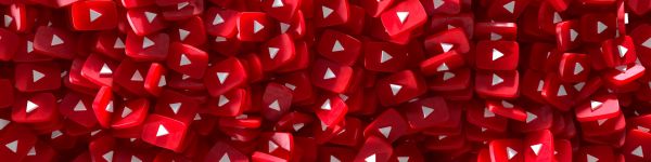 YouTube, red, 3D Wallpaper 1590x400