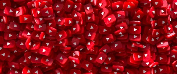 YouTube, red, 3D Wallpaper 3440x1440