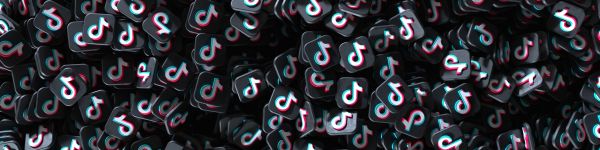 TikTok, black, logo Wallpaper 1590x400