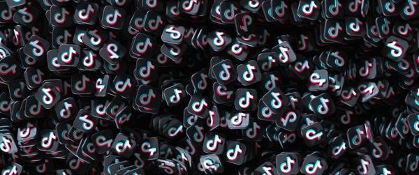 TikTok, black, logo Wallpaper 3440x1440