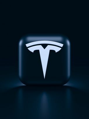 Tesla, logo, black Wallpaper 2048x2732