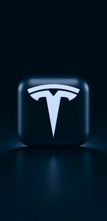 Tesla, logo, black Wallpaper 1440x2960