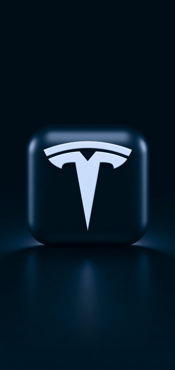 Tesla, logo, black Wallpaper 1440x3040